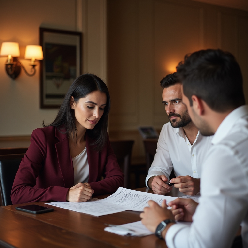 Discuție de negociere a contractului cu managerul restaurantului